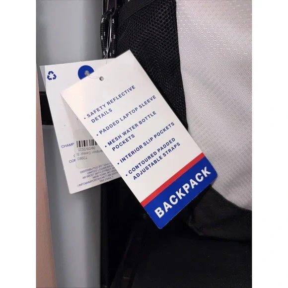 Champion Center Backpack White Laptop Sleeve & Padded Zipper Pockets BRAND NEW - Picture 8 of 10